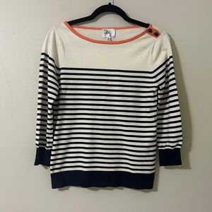 Milly of New York Women’s Boatneck Navy & Cream Striped Sweater Sz Medium Preppy